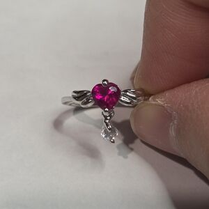 Heart-Shaped Pink Gemstone Silver Ring